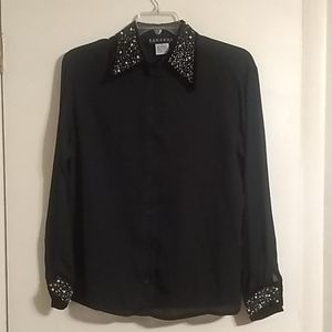 Beautiful Sheer Long Sleeve Botton Up Blouse